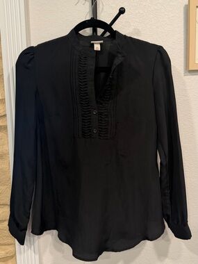 Merona Black Long-Sleeve Ruffle-Front Blouse